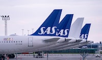 FILE PHOTO: Scandinavian Airlines (SAS) Airbus A320 planes are parked at Copenhagen airport in Kastrup, Denmark, March 15, 2020. TT News Agency/Johan Nilsson via REUTERS      ATTENTION EDITORS - THIS IMAGE WAS PROVIDED BY A THIRD PARTY. SWEDEN OUT. NO COMMERCIAL OR EDITORIAL SALES IN SWEDEN./File Photo