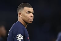Paris Saint-Germain's French forward #07 Kylian Mbappe looks on at the end of the UEFA Champions League round of 16 first leg football match between Paris Saint-Germain (PSG) and Real Sociedad at the Parc des Princes Stadium in Paris, on February 14, 2024. (Photo by FRANCK FIFE / AFP) (Photo by FRANCK FIFE/AFP via Getty Images)