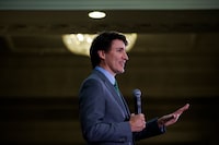 Justin Trudeau, the leader of the Liberal Party of Canada,  speaks during a fundraising event in Toronto, Friday, Mar. 15, 2024.  THE CANADIAN PRESS/Cole Burston