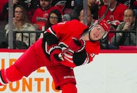 Dec 28, 2023; Raleigh, North Carolina, USA; Carolina Hurricanes right wing Andrei Svechnikov (37) takes a shot against the Montreal Canadiens during the first period at PNC Arena. Mandatory Credit: James Guillory-USA TODAY Sports