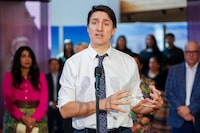 Prime Minister Justin Trudeau speaks during an announcement about measures in budget 2024 for youth and education at Wanuskewin Heritage Park near Saskatoon on Tuesday, April 23, 2024. THE CANADIAN PRESS/Heywood Yu