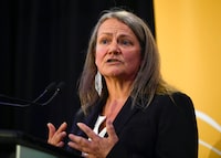 Canada's special interlocutor for unmarked graves at former residential schools, Kimberly Murray says the fight is not over to obtain records needed to answer "hard questions," including who the missing children were, how they died and where they are buried. Murray speaks at a news conference in Ottawa June 8, 2022. THE CANADIAN PRESS/Justin Tang