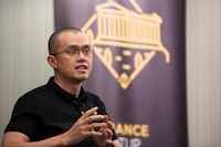FILE PHOTO: Zhao Changpeng, founder and chief executive officer of Binance speaks during an event in Athens, Greece, November 25, 2022. REUTERS/Costas Baltas/File Photo