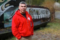 Ehattesaht Chief Simon John is photographed outside the band office following a meeting about the orphaned killer whale calf at their band office in Zeballos, B.C., on Wednesday, April 3, 2024. Ehattesaht First Nation Chief Simon John says a highly-orchestrated attempt to rescue a killer whale calf stranded in a Vancouver Island lagoon could happen as early as next week. THE CANADIAN PRESS/Chad Hipolito