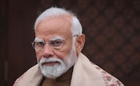 FILE PHOTO: India's Prime Minister Narendra Modi looks on after speaking with media inside the parliament premises upon his arrival on the first day of the budget session in New Delhi, India, January 31, 2024. REUTERS/Altaf Hussain/File Photo