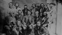 A portrait of Louis Riel hanging in the provincial legislature now recognizes the Métis leader as Manitoba's first premier. 1869 Louis D. Riel - Riel and his Councillors, 1869-1870. Front: Bob O'Lane and Paul Proulx; seated: Pierre Poitras, John Bruce, Louis Riel, W.B. O'Donoghue, Franeois Dauphinais; standing Le Roc, Pierre Delorme, Thomas Bunn, Xavier Page, Andre Beauchemin, Baptiste Tereaux and Thomas Spence (THE CANADIAN PRESS) 1999 (National Archives of Canada/William James Topley) PA-012854