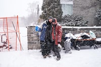 John Green and his partner, Jen Murphy, who are currently unhoused, are photographed outside the Bridge Street United Church in Belleville, Ont., on Thursday, February 15, 2024.&nbsp;Ontario Premier Doug Ford's government says it needs a business plan before funding a proposed health and social services hub in an eastern Ontario city beleaguered by opioids. THE CANADIAN PRESS/Chris Young
