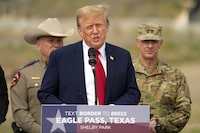 Republican presidential candidate former President Donald Trump speaks at Shelby Park during a visit to the U.S.-Mexico border, Thursday, Feb. 29, 2024, in Eagle Pass, Texas.