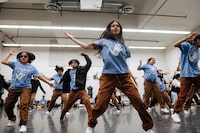 Dancers practice their routines ahead of Outside Looking In, Canada’s leading Indigenous youth program that uses dance to empower Indigenous youth, Wednesday, May 8, 2024. This year’s performances will take place Friday, May 10 at Meridian Hall in Toronto. (Galit Rodan/The Globe and Mail)

