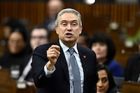 Minister of Innovation, Science and Industry Francois-Philippe Champagne rises during Question Period in the House of Commons on Parliament Hill in Ottawa on Thursday, Feb. 29, 2024. THE CANADIAN PRESS/Justin Tang