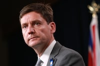 Premier David Eby speaks during a press conference in Victoria, B.C., on Thursday, October 5, 2023. British Columbia Premier David Eby says he was "profoundly disturbed" to hear that a provincial Crown prosecutor was assaulted in Vancouver. THE CANADIAN PRESS/Chad Hipolito