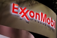 FILE PHOTO: The logo of American multinational oil and gas corporation ExxonMobil is seen during the LNG 2023 energy trade show in Vancouver, British Columbia, Canada, July 12, 2023. REUTERS/Chris Helgren/File Photo