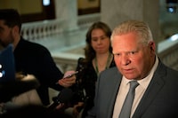 Ontario Premier Doug Ford speaks to press at the Ontario legislature, in Toronto, on Monday, May 6, 2024. THE CANADIAN PRESS/Christopher Katsarov