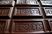 A Hershey's chocolate bar is shown in this photo illustration in Encinitas, California January 29, 2015.