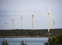 The West Pubnico Point Wind Farm is seen in Lower West Pubnico, N.S. on Monday, Aug. 9, 2021. Wind and solar operators in Canada are being urged to reduce the likelihood of future catastrophic grid outages by making their infrastructure more resilient to climate change. THE CANADIAN PRESS/Andrew Vaughan