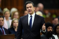 Conservative Leader Pierre Poilievre rises during during question period in the House of Commons on Parliament Hill in Ottawa on Monday, April 29, 2024. THE CANADIAN PRESS/Sean Kilpatrick
