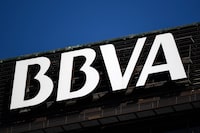(FILES) A picture shows the logo of Spanish bank BBVA (Bilbao Vizcaya Argentaria Bank) in Madrid on September 27, 2018. Spain's second-largest bank BBVA announced on May 9, 2024 a hostile takeover bid for smaller rival Banco Sabadell but the government vowed to block the move, which would create a European giant in the sector. (Photo by GABRIEL BOUYS / AFP) (Photo by GABRIEL BOUYS/AFP via Getty Images)