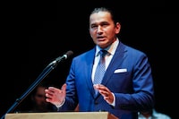 Manitoba NDP Leader Wab Kinew speaks during an event at the Canadian Mennonite University in Winnipeg in August 2023.