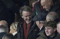 INEOS Sport CEO Sir Jim Ratcliffe in the stands during the English Premier League soccer match between Manchester United and Tottenham Hotspur at Old Trafford, Manchester, England, Sunday Jan. 14, 2024. (Martin Rickett/PA via AP)