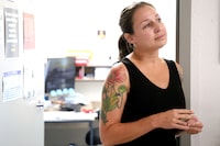 Amber Fritz, the manager of Sudbury's supervised consumption site is shown in Sudbury, Ont., Wednesday, Aug. 9, 2023. Anxiety is mounting over the future of two supervised consumption sites in northern Ontario as funding for them is set to run out at the end of the year. THE CANADIAN PRESS/Gino Donato