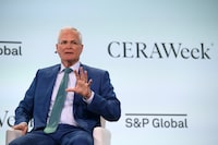 Exxon Mobil Chairman & CEO Darren Woods speaks during the CERAWeek oil summit in Houston, Texas, on March 18, 2024. (Photo by Mark Felix / AFP) (Photo by MARK FELIX/AFP via Getty Images)