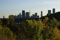 The Ontario College of Family Physicians says more than half a million people living in Toronto don't have a family doctor. The Toronto skyline is photographed behind a canopy of trees on Wednesday, Oct. 5, 2022. THE CANADIAN PRESS/Alex Lupul
