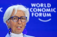 FILE PHOTO: European Central Bank (ECB) President and Member of Board of Trustees of the World Economic Forum Christine Lagarde speaks during the 54th annual meeting of the World Economic Forum, in Davos, Switzerland, January 19, 2024. REUTERS/Denis Balibouse/File Photo