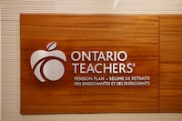 The Ontario Teachers' Pension Plan Board office, in Toronto, Tuesday, Sept. 28, 2021. The Ontario Teachers’ Pension Plan says it's switching up how it handles real estate investments as one of the business' key executives plans to retire. THE CANADIAN PRESS/Cole Burston