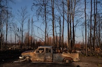 A residential area destroyed by the wildfires is shown in Enterprise, Northwest Territories on Wednesday October 11, 2023. THE CANADIAN PRESS/Jason Franson