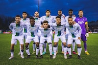The York United FC starting 11 is shown before its Canadian Championship preliminary-round 1-0 win over Vancouver FC on April 19, 2023, at York Lions Stadium. The Canadian Premier League has bought back York United FC as a precursor to transferring the club to new ownership. THE CANADIAN PRESS/HO-Canadian Premier League **MANDATORY CREDIT** 
 