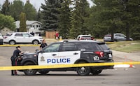 Police in Edmonton say 2022 saw the highest number of violent criminal events ever reported in a single year. Police investigate the scene of a stabbing where one person was killed and two others injured in Edmonton, on Wednesday Sept. 7, 2022. THE CANADIAN PRESS/Jason Franson