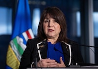 Alberta Health Minister Adriana LaGrange makes a health-care announcement in Calgary on Thursday, Dec. 21, 2023. The Alberta government has announced a new payment model that would allow nurse practitioners to make 80 per cent of what family doctors are paid. THE CANADIAN PRESS/Todd Korol