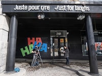 The company that runs the Just for Laughs comedy festival says the Toronto event will not go ahead as planned this year.&nbsp;A news crew shoots a report in front of the Just for Laughs theatre in Montreal on Tuesday, March 5, 2024. THE CANADIAN PRESS/Ryan Remiorz