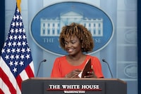 White House press secretary Karine Jean-Pierre speaks at a press briefing at the White House in Washington on Feb. 12.