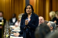 President of the Treasury Board Anita Anand rises during Question Period in the House of Commons on Parliament Hill in Ottawa on Wednesday, Oct. 18, 2023. THE CANADIAN PRESS/Justin Tang