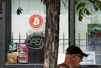 An sign for a Bitcoin ATM at a convenience store in downtown Toronto. 
May 14, 2024 
Abhijit Alka Anil/The Globe and Mail.