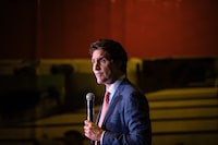 Prime Minister and Liberal leader Justin Trudeau speaks at a Liberal party fund raising event in Edmonton on Saturday August 26, 2023. THE CANADIAN PRESS/Jason Franson