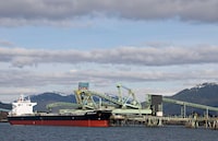 The bulk carrier Unicorn Ocean is seen loading coal at Ridley Terminals, part of the Prince Rupert port system, March 8, 2013. The Canadian government has signed a deal to sell a 90 per cent stake in Ridley Terminals Inc. to a company owned by Riverstone Holdings and AMCI Group for $350 million. THE CANADIAN PRESS/Robin Rowland