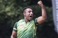 Vancouver Knights' Saad Bin Zafar reacts while bowling against the Cricket West Indies B Team in the first half of their final of the Global T-20 Canada Cricket tournament in King City, Ont. on Sunday, July 15, 2018. Canadian all-rounder Saad Bin Zafar has been drafted by the St. Lucia Zouks for the 2020 Caribbean Premier League cricket season. THE CANADIAN PRESS/Fred Thornhill