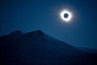A total solar eclipse is seen in Longyearbyen, Svalbard.