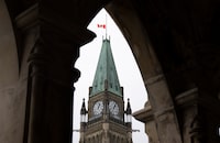 The Peace tower is seen on Parliament Hill, Tuesday, Sept. 20, 2022 in Ottawa. The fall session of Parliament begins today and is scheduled to sit until December. THE CANADIAN PRESS/Adrian Wyld