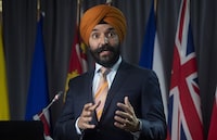 Innovation, Science and Industry Minister Navdeep Bains 
during a news conference Tuesday November 17, 2020 in Ottawa. A not-for-profit group that promotes public awareness of digital rights says the Trudeau government has missed an opportunity to ensure political parties come under federal privacy law. THE CANADIAN PRESS/Adrian Wyld