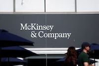 FILE PHOTO: The McKinsey & Company logo is displayed at the 54th International Paris Airshow at Le Bourget Airport near Paris, France, June 21, 2023. REUTERS/Benoit Tessier/File Photo