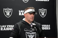 Las Vegas Raiders head coach Josh McDaniels addresses the media after the NFL football game against the Detroit Lions, Monday, Oct. 30, 2023, in Detroit. (AP Photo/Paul Sancya)