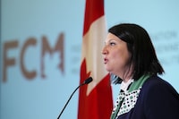 Gatineau Mayor France Belisle takes part in a news conference in Ottawa, on Monday, Dec. 5, 2022. Belisle has resigned her post, citing a difficult climate for municipal politicians in the province. THE CANADIAN PRESS/Sean Kilpatrick