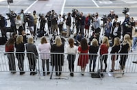 FLE - A group of women who have spoken out about Hollywood producer Harvey Weinstein's sexual misconduct and who refer to themselves as the "Silence Breakers," face the media during a news conference at Los Angeles City Hall, Tuesday, Feb. 25, 2020, in Los Angeles. New York's highest court on Thursday, April 25, 2024, has overturned Harvey Weinstein's 2020 rape conviction and ordered a new trial. (AP Photo/Chris Pizzello, File)