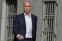 FILE - Former president of Spain's soccer federation Luis Rubiales arrives at the National Court in Madrid, Spain, Friday, Sept. 15, 2023. FIFA has banned ousted former Spanish soccer federation president Luis Rubiales from the sport for three years. He was judged for misconduct at the Women’s World Cup final where he forcibly kissed a player on the lips at the trophy ceremony. FIFA did not publish details of the verdict reached by its disciplinary committee judges. (AP Photo/Manu Fernandez, File)