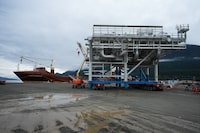 A module that arrived by ship is seen at the dock at the LNG Canada export terminal under construction in Kitimat, B.C., on Wednesday, Sept. 28, 2022. THE CANADIAN PRESS/Darryl Dyck