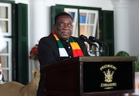 Zimbabwe's President Emmerson Mnangagwa delivers his State of the Nation address during which he declared drought, induced by El Nino, a national disaster, at the State House in Harare, Zimbabwe, April 3,2024.REUTERS/Philimon Bulawayo