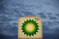 FILE PHOTO: Logo of BP is seen at a petrol station in Pienkow, Poland, June 8, 2022. REUTERS/Kacper Pempel/File Photo